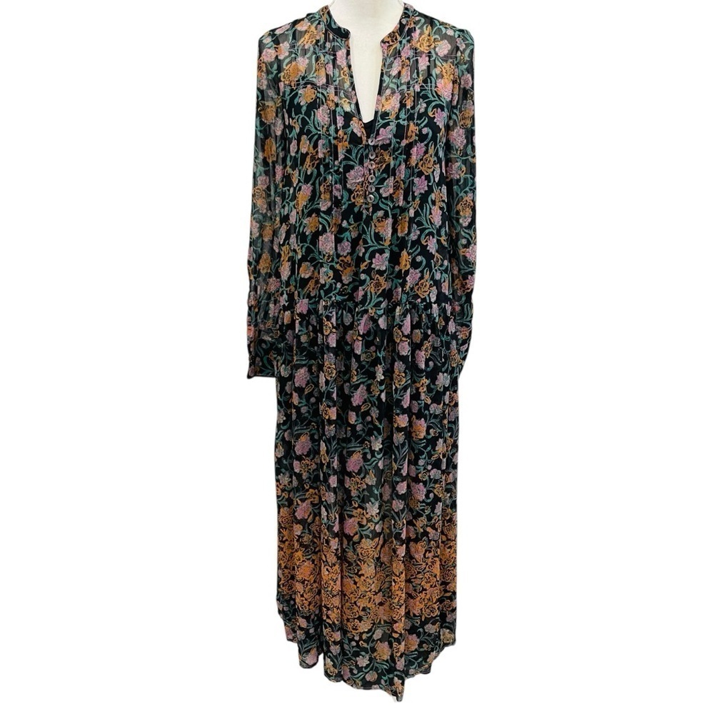 FREE PEOPLE See It Through Long Sleeve Maxi DRESS Floral Black Combo NWT - Picture 5 of 15